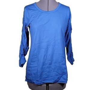NWOT LOGO Principles by Lori Goldstein 3/4 Ruched Sleeve Top Sz XXS